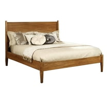 Wooden Full Size Bed with Panel Headboard Oak Brown - Saltoro Sherpi