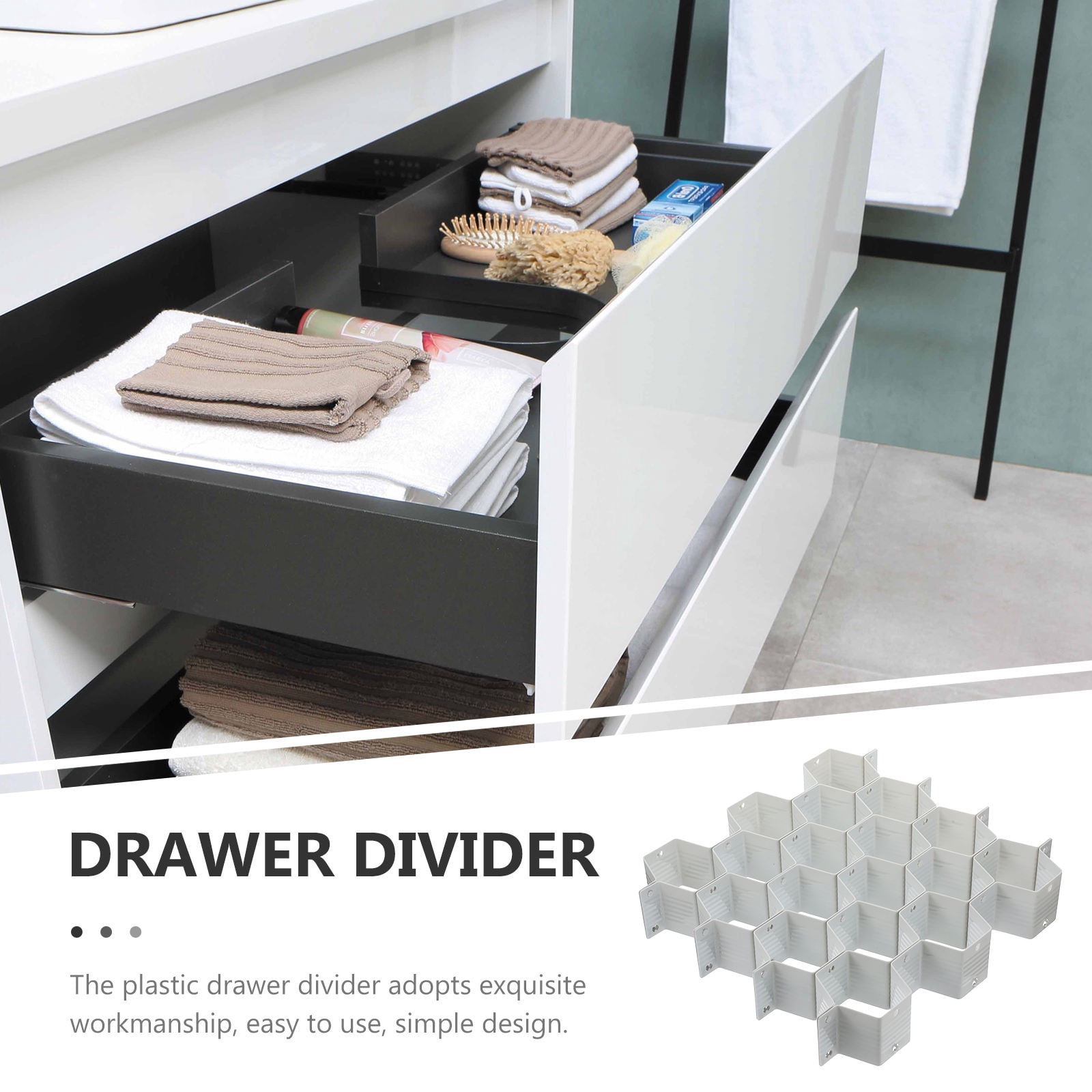 FUEENIRVA 3-Piece Multipurpose Sub-Grid Drawer Organizer Set, Grey ABS Plastic for Kitchen, Office, and Home Storage Solutions