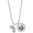 thumbnail image 1 of Delight Jewelry Silvertone Jumping Trout Silvertone Script Initial Disc - U - Charm Necklace, 20"+3", 1 of 4