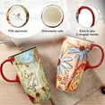 thumbnail image 3 of Topadorn Travel Coffee Ceramic Mug Porcelain Latte Tea Cup with Lid in Box 17oz Flower Enjoy Life, 2 Pack, 3 of 4