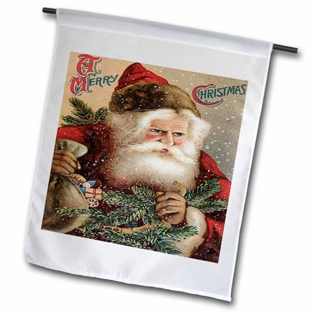 3dRose Vintage Santa Clause with a Sack of Toys and Tree and Snowing - Garden Flag  12 by 18-inch