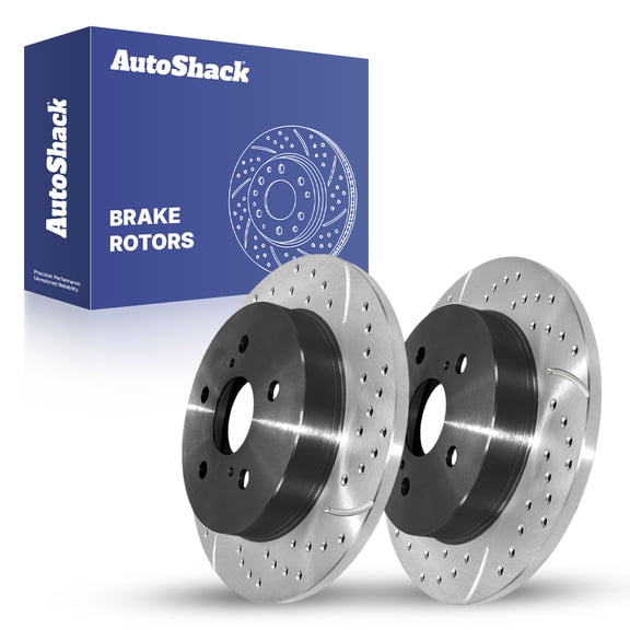 AutoShack Rear Solid Drilled & Slotted E-Coated Brake Rotors 2-PC Set Replacement for 2018-2025 Toyota Camry 2019-2024 Toyota RAV4 2018-2021 Lexus NX300 ShadowGuard 11.06" (281 mm)
