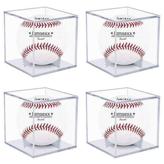lamsexx UV Protected Display Case for Official Size Ball, 3.15" x 3.15" x 3.15", Clear, 4 Pack