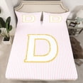 thumbnail image 2 of Feelyou Pink Monogrammed D Queen Sheet Sets for Kids, Fashion Stripes Lines Flat Sheet, Gold Sequin Print Queen Fitted Sheet, Ultra Soft Bedroom Decor, 4 Pieces, 2 of 7