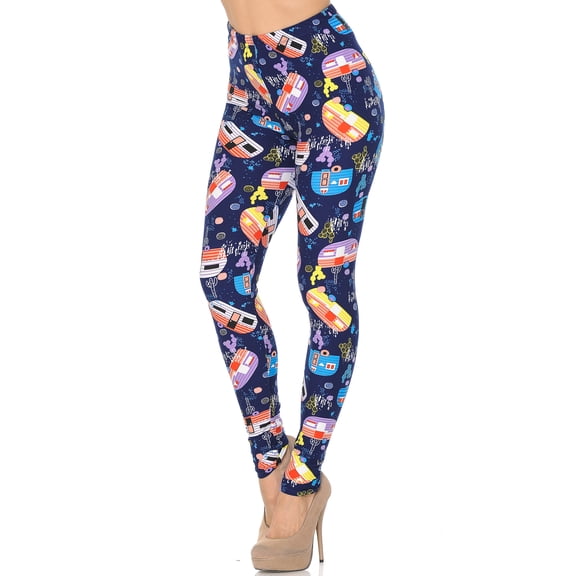Buttery Soft Retro Campers Leggings - XSmall (XSmall One Size,Multi Color Bold)