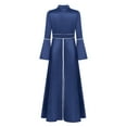 thumbnail image 4 of dPois Womens Church Clergy Dress Flared Sleeves Zipper A-Line Maxi Dress Gown Priest Role Play Navy Blue XXL, 4 of 7