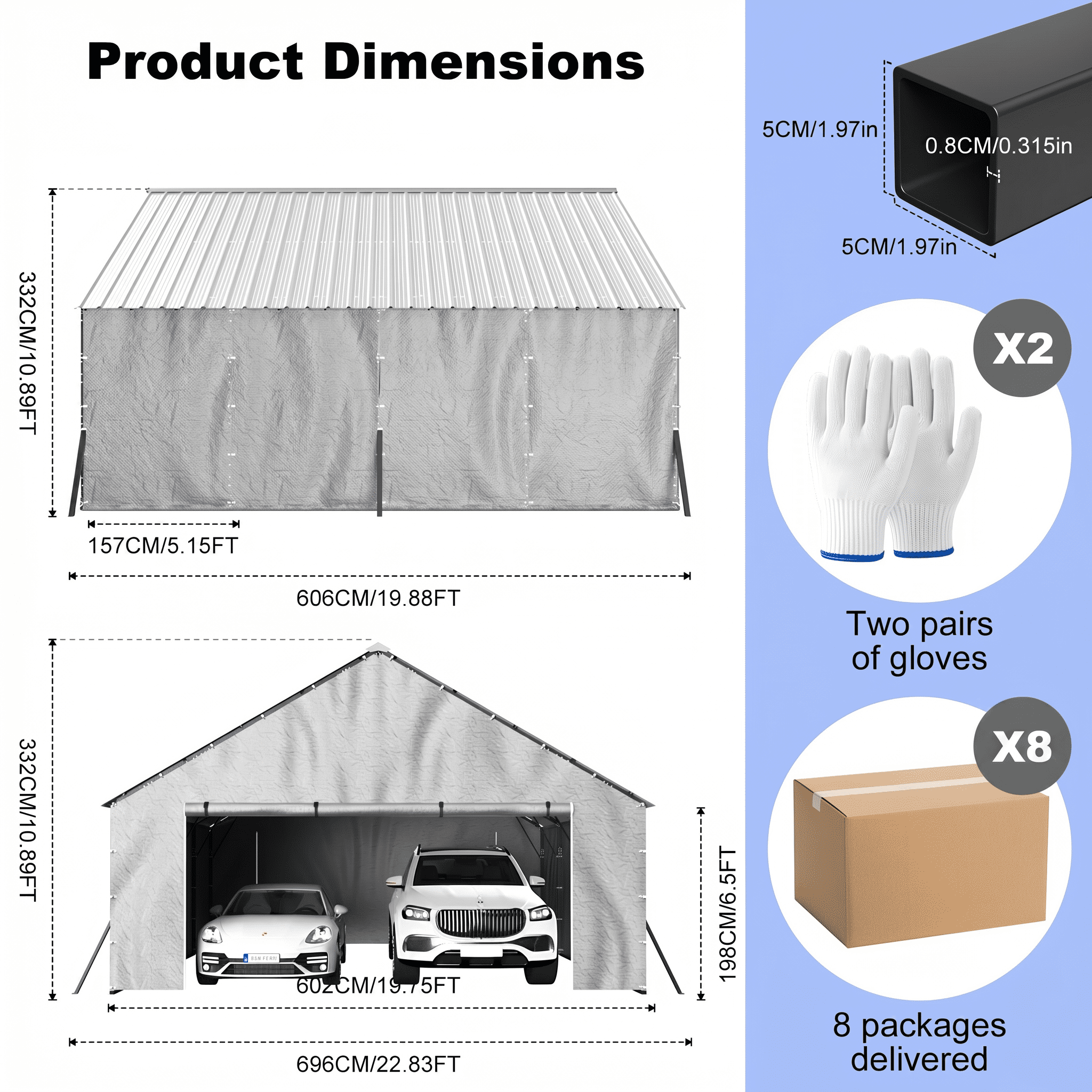 FLOUREE 20x20 FT Metal Carport Heavy Duty with PE Sidewalls for All-Weather Use Enclosed Car Port with Vertical Steel Roof, Reinforced Base & Beams, 2 Car Garage Shelter for Car, Boats and Truck