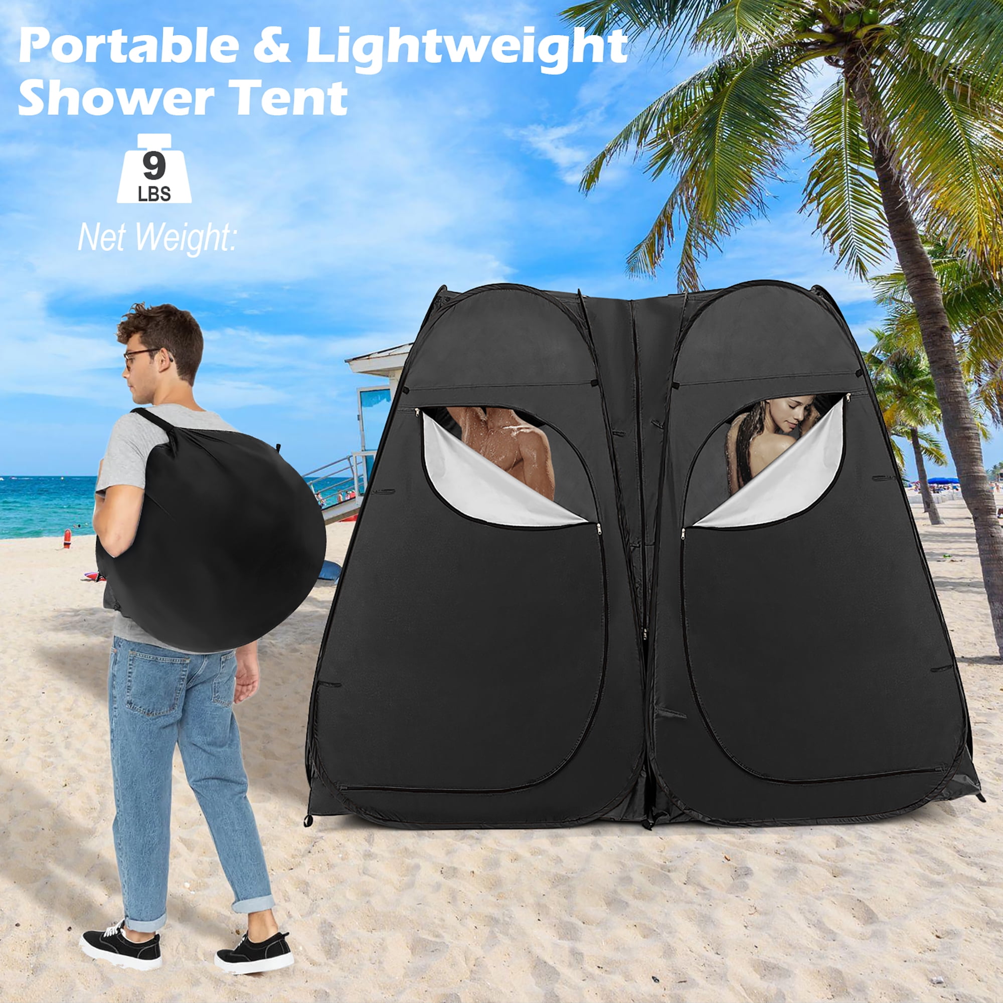 Costway Outdoor 7.5FT Portable Pop Up Shower Privacy Tent Dressing Changing Room Camping Navy Walmart