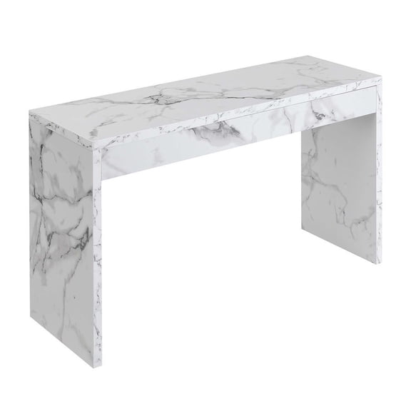 FurniFact Console Desk Hall Table with Faux Marble Finish, White Color, Versatile Use, 48"