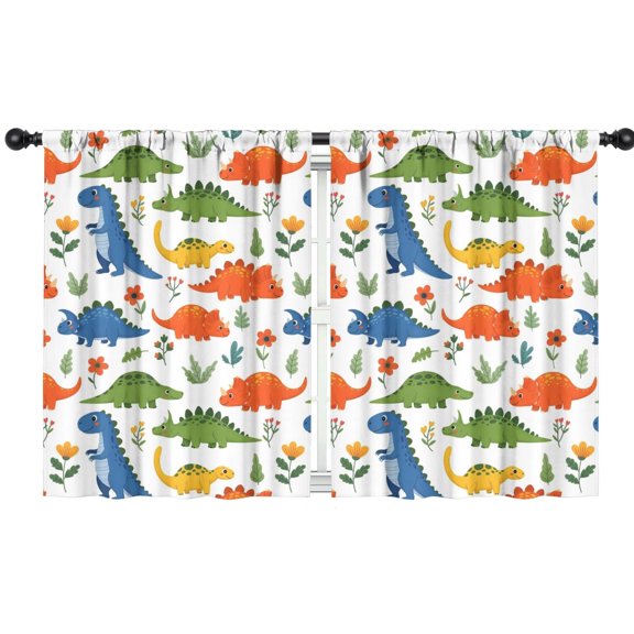 Blackout Kids Curtains,Colorful Dinosaur and Flower Pattern Childrens Insulated Curtains Set Of 2,Bedroom Essentials,Toddler Room Decor 42"x54"
