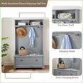thumbnail image 6 of Entryway Hall Tree with Shoe Rack Bench, Coat Hooks & Open Shelves | Modern Classic Gray | MDF | Coat Racks, 6 of 20