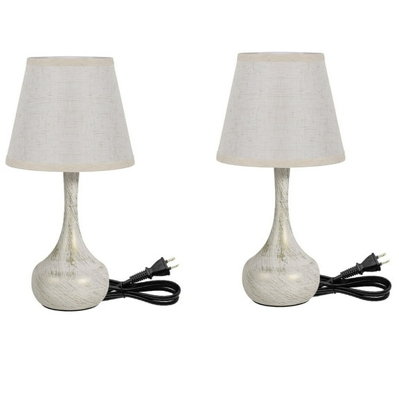 17.3 in. White Table Lamp with Gray Linen Shade and Touch Control (Set of 2)
