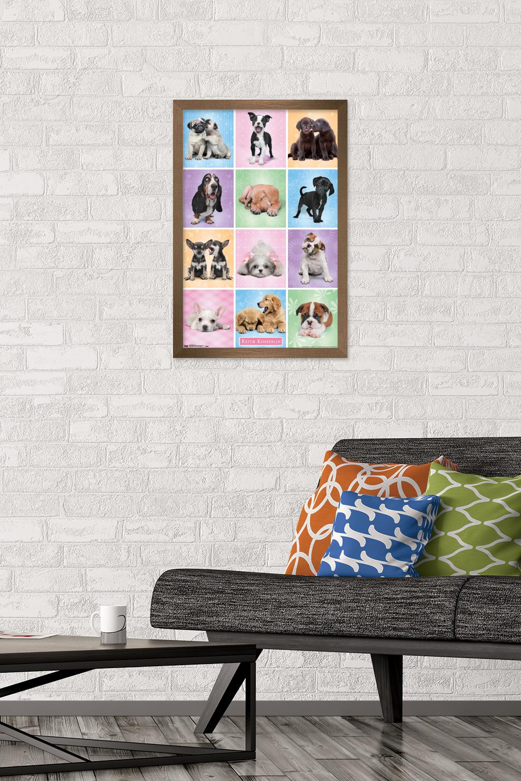 Keith Kimberlin - Puppies - Cuties Grid Wall Poster, 14.725" x 22.375", Framed