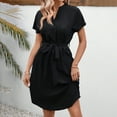 thumbnail image 2 of ZOELNIC Women's Elegant Short Sleeve V Neck High Waist Dress Summer Casual Dress With Belt, XL, 2 of 5