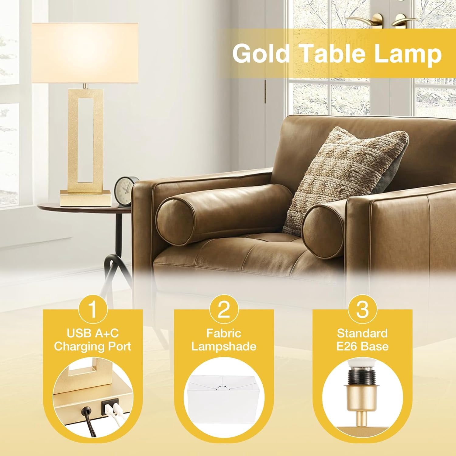 Qimh Table Lamp For Bedroom Set Of 2 With USB A C Ports, Farmhouse Bedside Lamp With Night Light, 3-Way Dimmable Touch Control, Rustic Industrial Nightstand Lamp For Living Room (2700K Bulbs Included