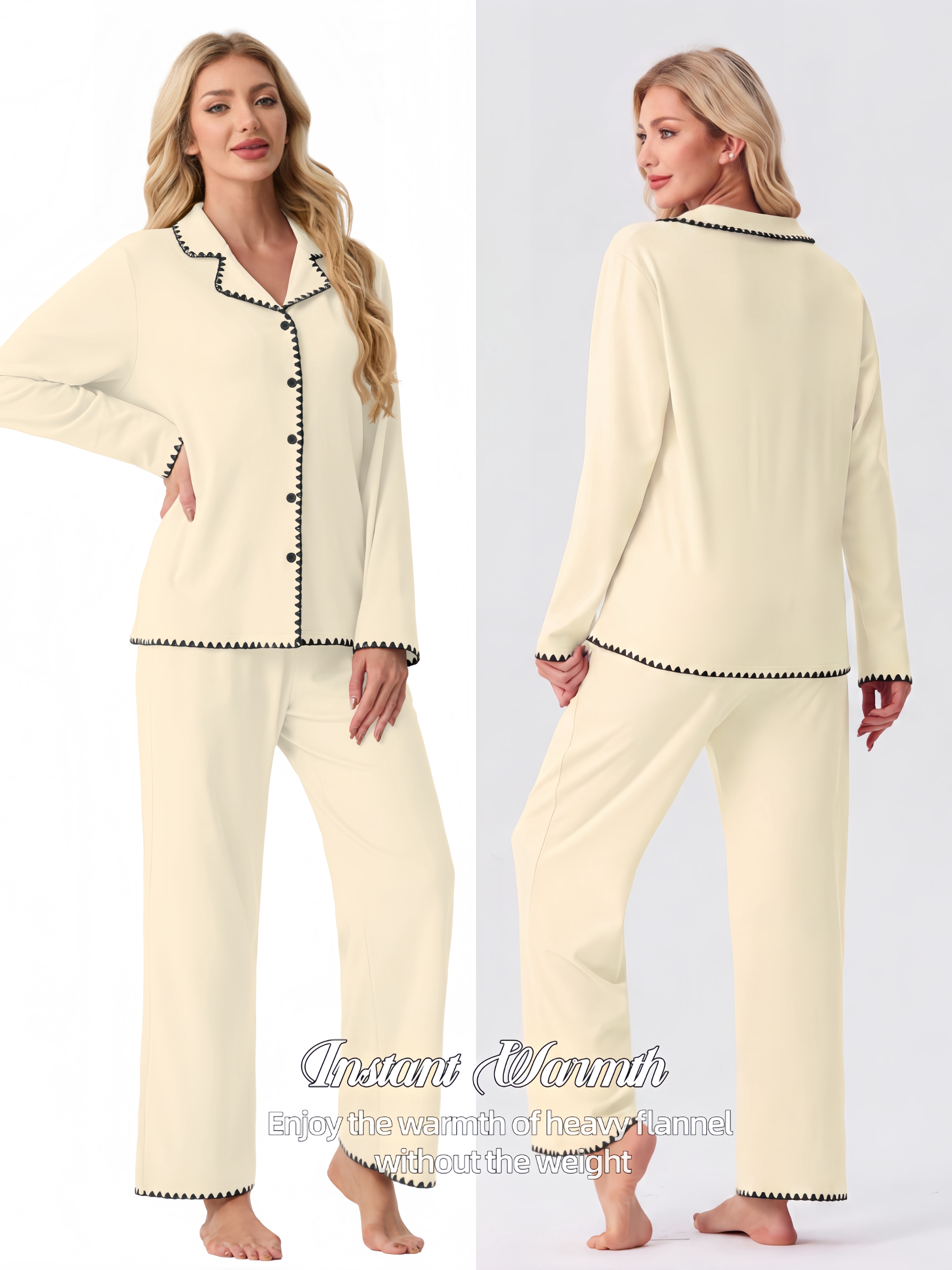 MINTREUS Pajamas for Women Set Warm Fleece Button Up Sleepwear Ultrasoft Pjs Long Sleeve Lounge Sets with Pockets