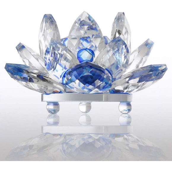 5" Blue Crystal Lotus Flower – Glass Home Decor for Feng Shui with Clear Reflection