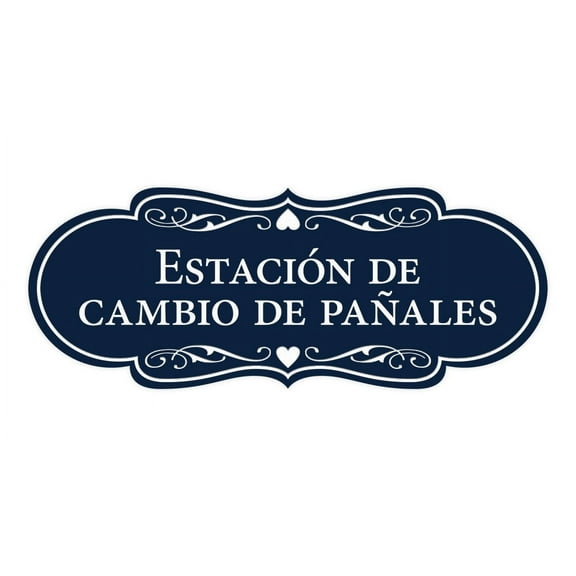 Designer Spanish Estacion de cambio de pa?ales Sign (Navy Blue / White) - Large