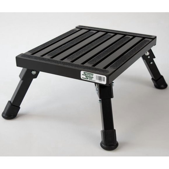 Safety Step Step Stool S-07C-BLK One Step With Non-Slip Strips And Rubber Leg Tips; Foldable; 1000 Pound Capacity; Black; Aluminum; Small
