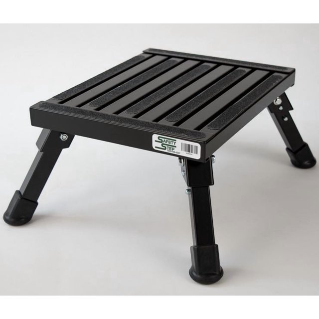 Safety Step Step Stool S-07C-BLK One Step With Non-Slip Strips And Rubber Leg Tips; Foldable; 1000 Pound Capacity; Black; Aluminum; Small