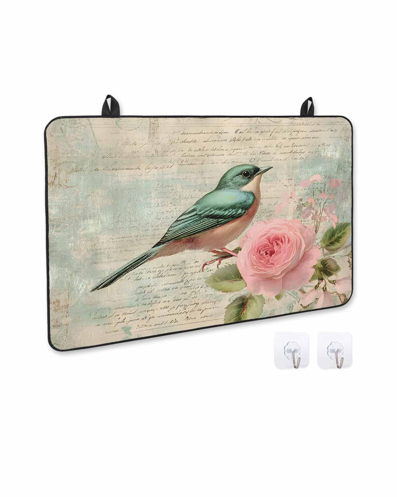 nqOlkjepod Large Induction Cooktop Protector Mat 36"x21", Spring Pink Flower Stove Top Covers for Electric Stove, Green Bird Country Retro Mottled Stove Burner Cover Mats, Glass Top Stove Cover