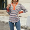 thumbnail image 6 of Long Sleeve Tshirt for Women Smocked Cuffs Striped Shirt Button V Neck Casual High Low Tops Pullover Loose Blouses, Orange, XXL, 6 of 7