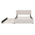 thumbnail image 5 of Teddy Fleece Upholstered Platform Bed with Trundle and LED Light, Wooden Bed Frame with Stripe Headboard, Smarter LED Bed Frame with Slats Support for Bedroom,Apartment,Guest Room, No Box Spring Need, 5 of 7
