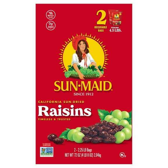 Sun-Maid California Sun-dried Raisins, 2.25 lbs, 2-Count, Net wt 72 oz (2.04kg)
