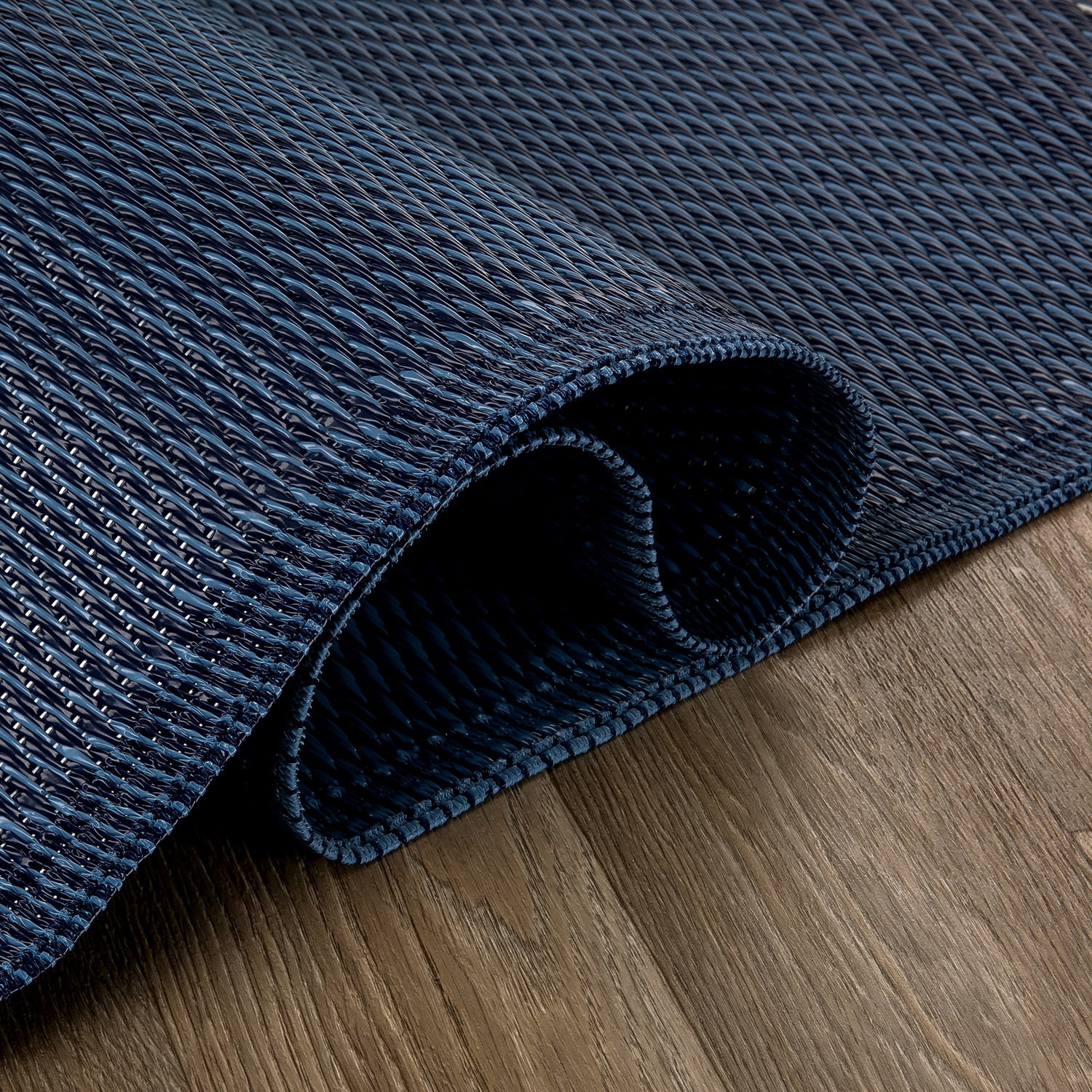 World Rug Gallery Contemporary Stripe Shade Reversible Recycled Plastic Outdoor Picnic Mat, Camping Rug, RV Rug - NAVY 3'3"x5'