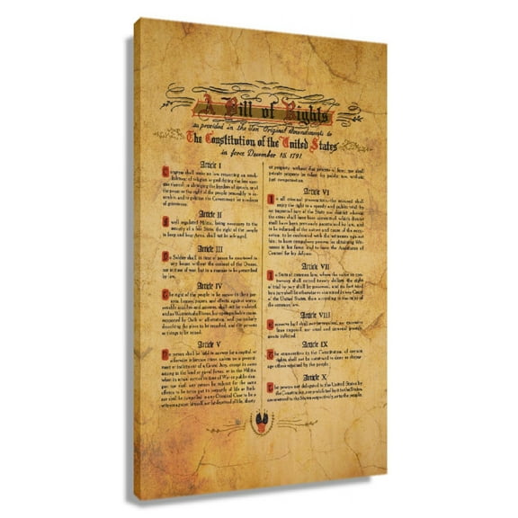 Bill of Rights Poster Canvas Wall Art Painting Decor Aesthetic Giclee Artwork Canvas Living Room Pictures Rectangular Wall Decorations for Home Framed 20x30 in