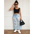 thumbnail image 2 of OYYN Girls High Waisted Baggy Jeans Wash Distressed Ripped Wide Leg Denim Pants for Kids Streetwear & School, 2 of 7
