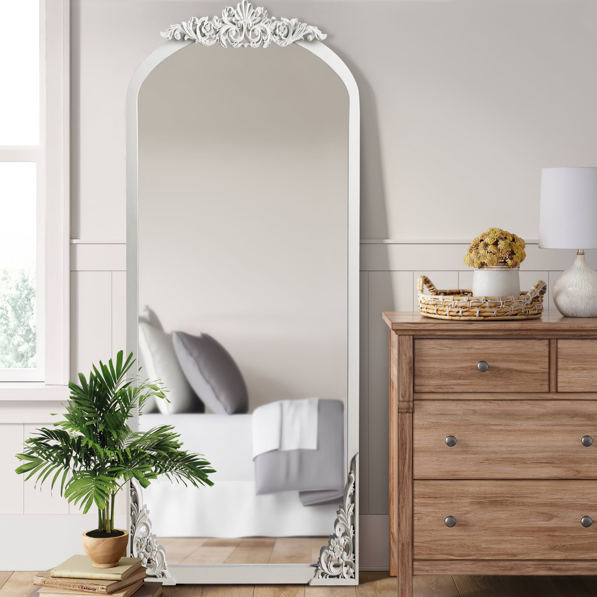 Neutypechic Wooden Arch Mirror Full Length Mirror Vintage Decorative Mirror  for Living Room Bedroom 28