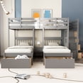 thumbnail image 2 of Full Over Twin Bunk Bed for 3, Wood Triple Bunk Bed Frame with Drawers and Convertible Storage Staircase, Heavy Duty 3 Bunk Beds with Full-Length Guardrails for Kids, Teens and Adults, Gray, 2 of 9