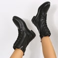 thumbnail image 4 of Willtoo Women Vintage Mid Calf Riding Boots Cap Toe Lace Up Combat Boots with Side Zipper Buckle Low Block Heel Faux Leather Casual Winter Ankle Booties for Daily Outdoor Walking, 4 of 4