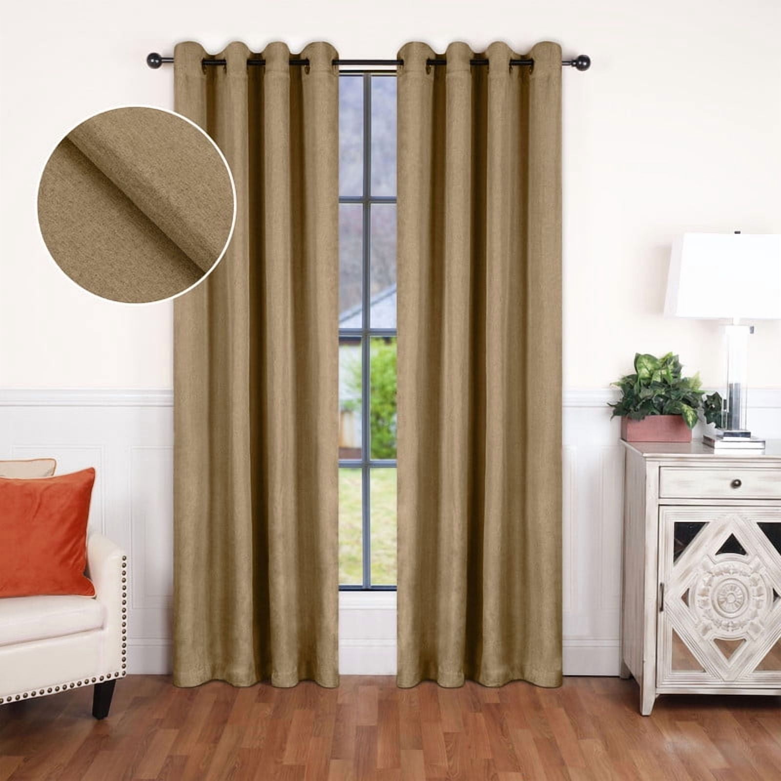 Superior Linen Blackout Curtains Set of 2, Grommet Header Curtain Panel Pair, Acorn, 52"W x 84"L