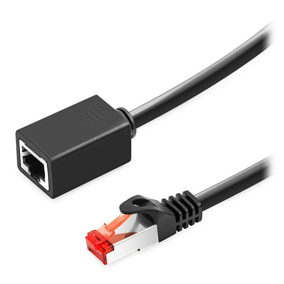 Maximm Cat6 Male to Female Ethernet Extension Cord, 30 Feet, Black, Oxygen-Free Pure Copper Conductors, Red Transparent RJ45 Shielded Male to Female Connectors