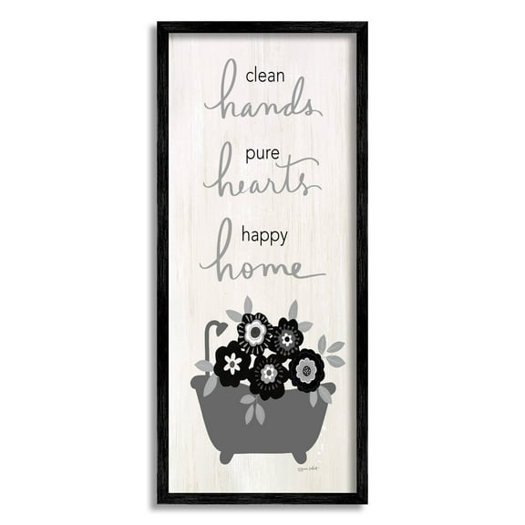 Stupell Industries Clean Hands Pure Hearts Floral Bathroom Graphic Art Black Framed Art Print Wall Art, Design by Anna LaPoint