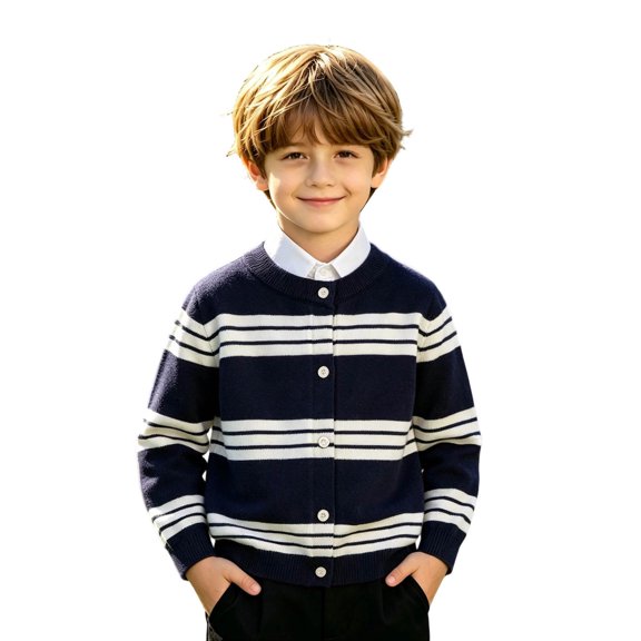 HAYIMI Boys Cardigan Knit Sweater Striped Everyday Comfort Long Sleeve O-Neck Tops