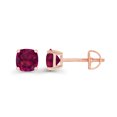 thumbnail image 2 of Decadence Rose Gold Plated 925 Sterling Silver 4mm Cushion Cut Created Ruby July Birthstone Screwback Stud Earrings, 2 of 7