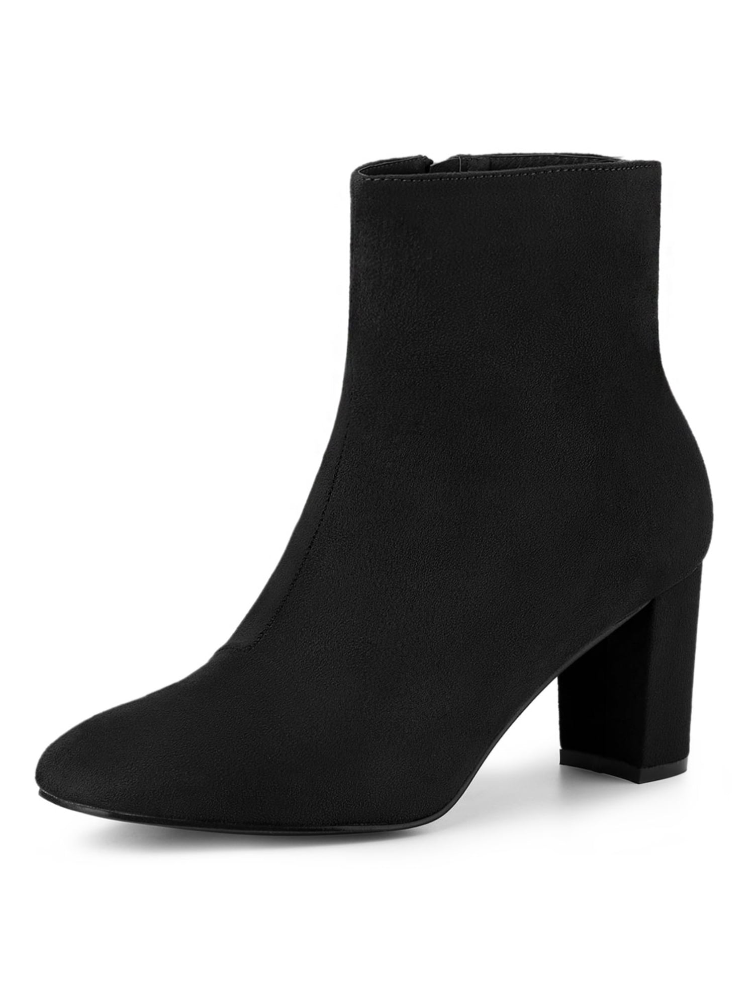 Super explosion Womens Soft Stretchy Chunky Heel Slip On Side Zipper Bootie Bow Ankle Boots 