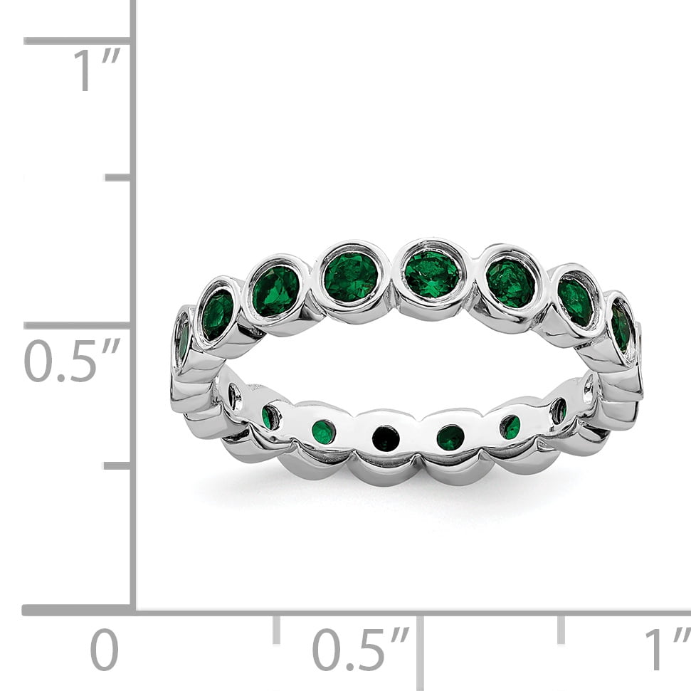 Created Emerald Sterling Silver Ring
