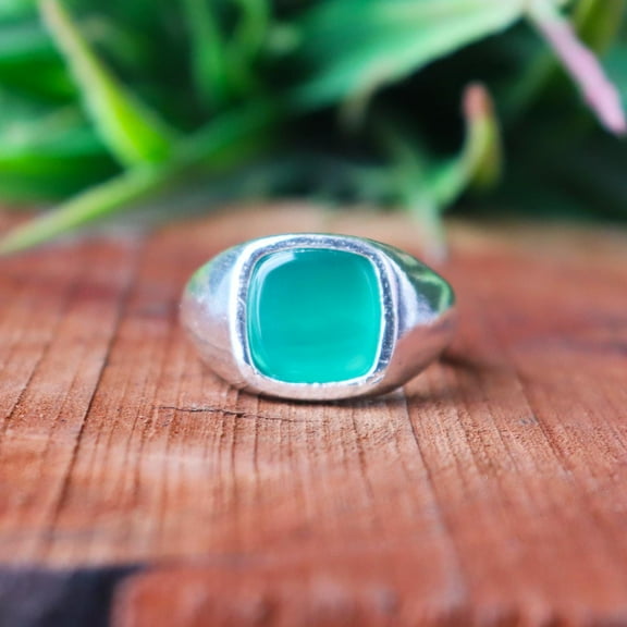 Green Onyx Ring, 925 Sterling Silver Ring, Handmade Jewelry, Men's Signet Ring, Rectangular Ring, Statement Ring, Minimalist Ring, Boho Ring