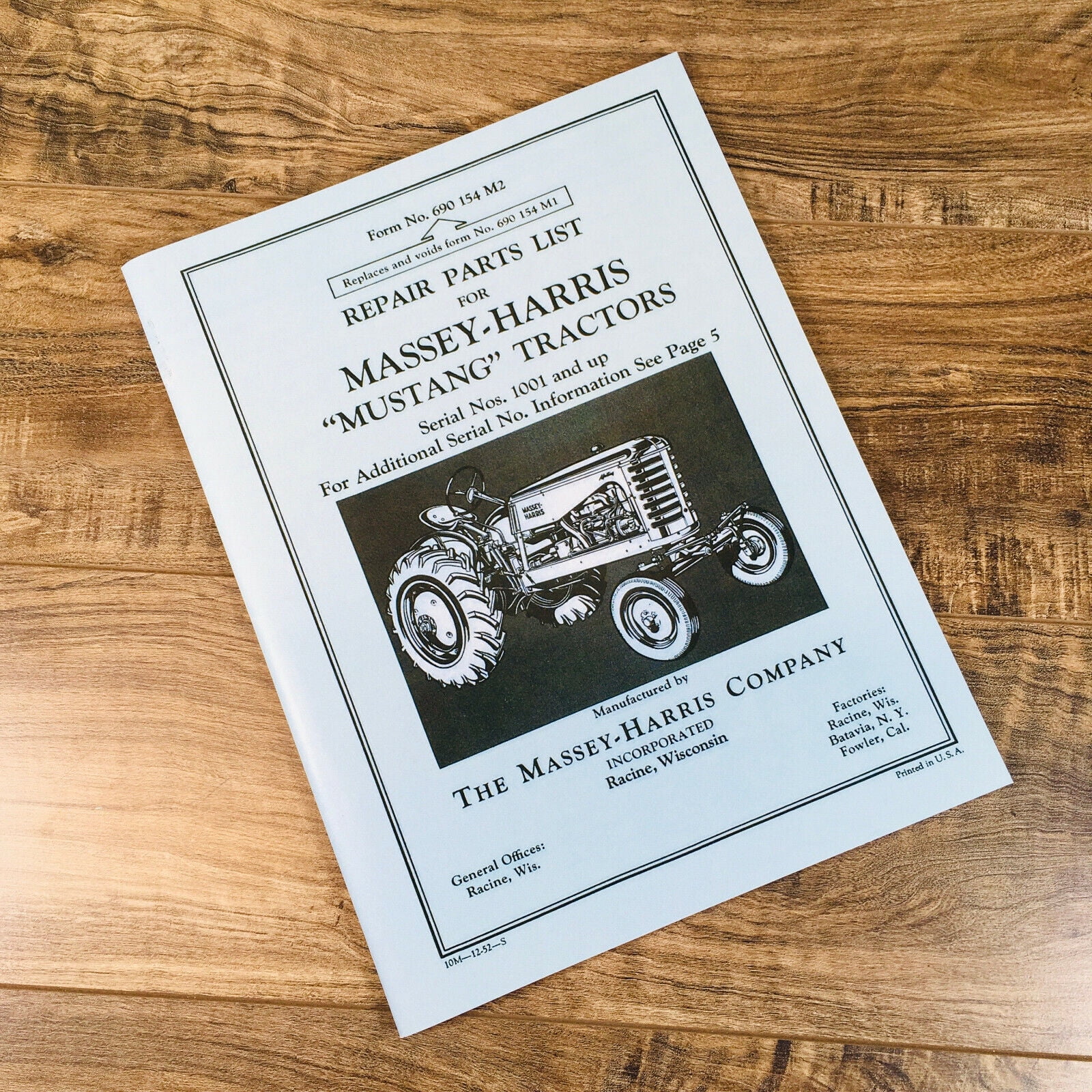 MASSEY HARRIS MUSTANG TRACTOR PARTS REPAIR MANUAL CATALOG ASSEMBLY S/N