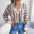thumbnail image 2 of Vedolay Womens Casual Tops Women's V-Neck Ribbed Long Sleeve Slim Knit Sweater Fall 2023 Trendy Clothes,Brown M, 2 of 5