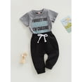 thumbnail image 3 of Bagilaanoe 2pcs Toddler Baby Boys Long Pants Set Letter Print Short Sleeve T-shirt Tops + Trousers 6M 12M 18M 24M 3T Kids Casual Outfits, 3 of 9
