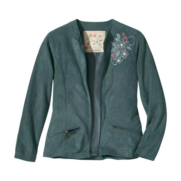 Atlas For Women - Chaqueta Bordado de Ante Sintético para Mujer (Verde)