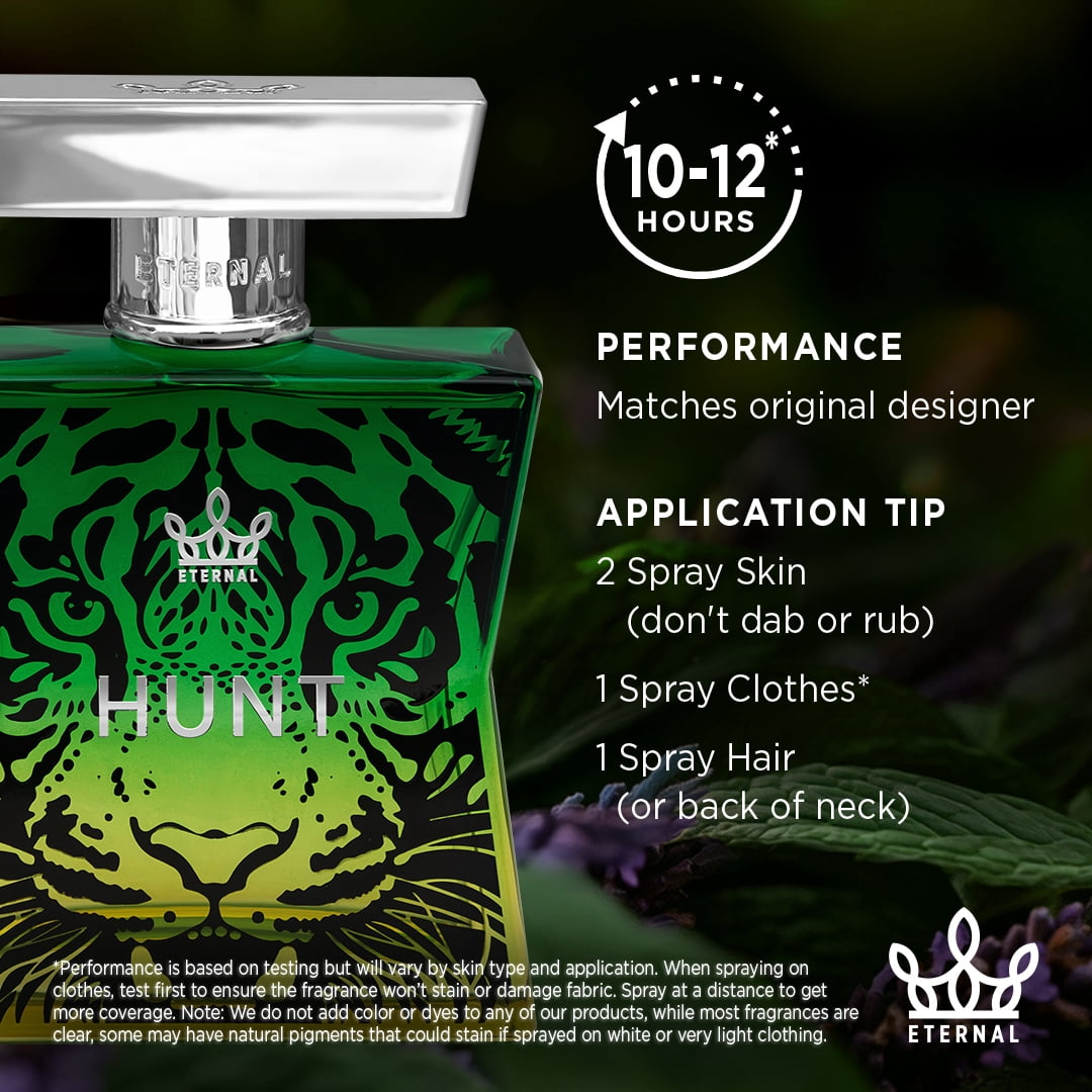 Eternal Fragrance HUNT, Spicy Vanilla, Warm Woody Amber Eau de Parfum, Inspired by Male Elixir Cologne for Men, 3.4 oz (100ml) Spray