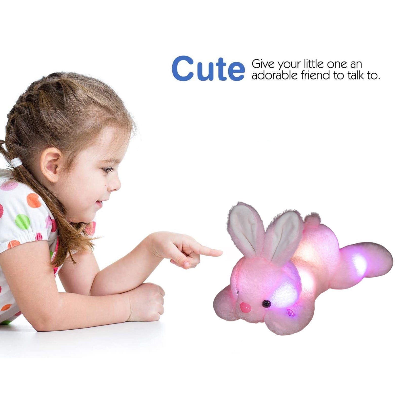 Edunwind Plush Bunny Colorful Lighting Up Stuffed Animal Savings Rabbit Floppy Night Lights Glow in The Dark Birthday Festival for Kids Toddler Girls