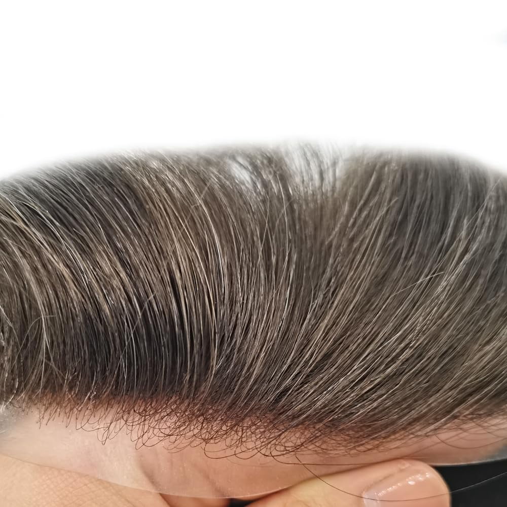 LYRICAL HAIR Lace Center Toupee for Men Human Hair Replacement System Transparen French Lace with PU Around Mens Toupee Hair Pieces Wig Black Brown Blonde Gray Hair