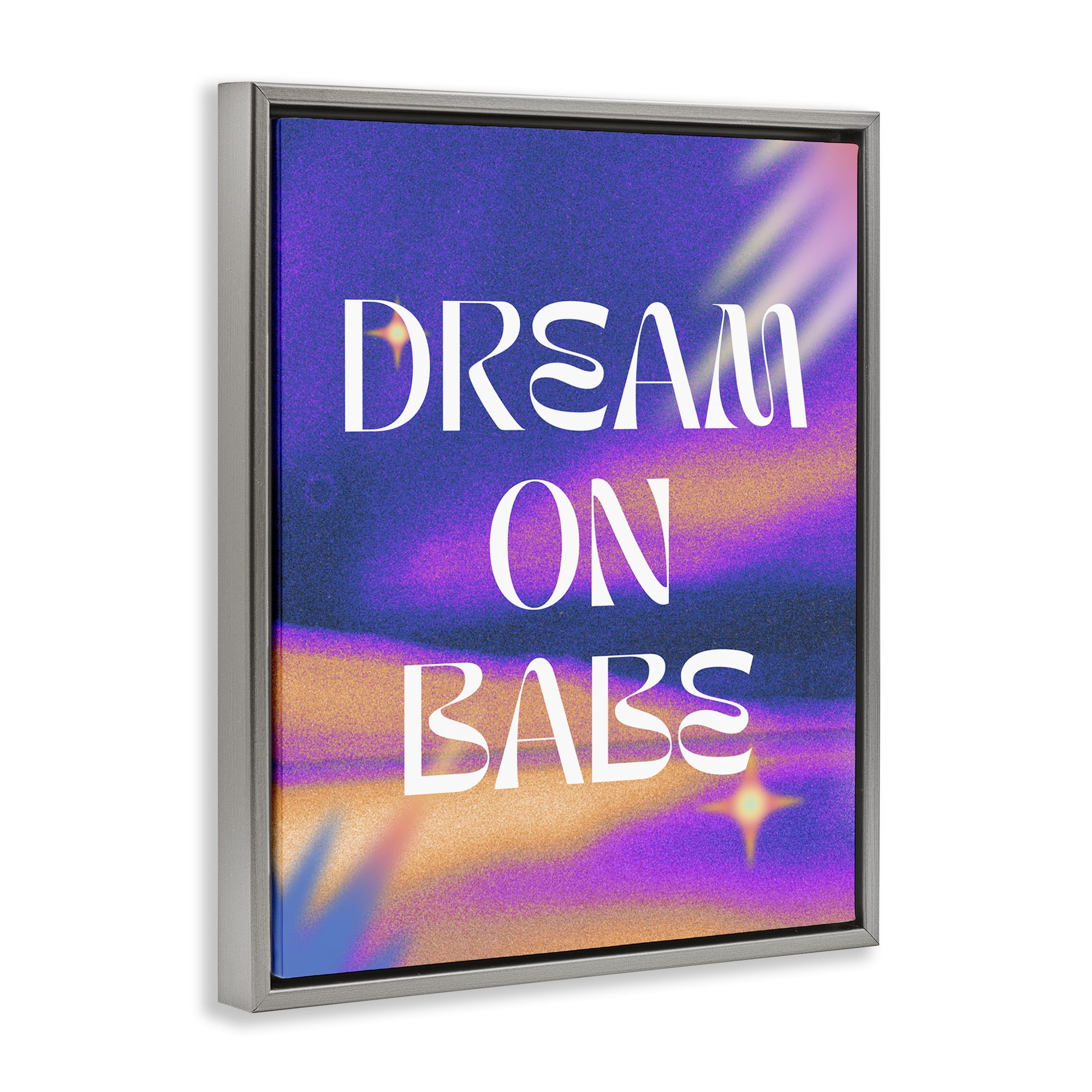 Stupell Industries Dream On Babe Purple Text & Numbers Painting Gray Floater Framed Canvas Art Print Wall Art, 17 x 21